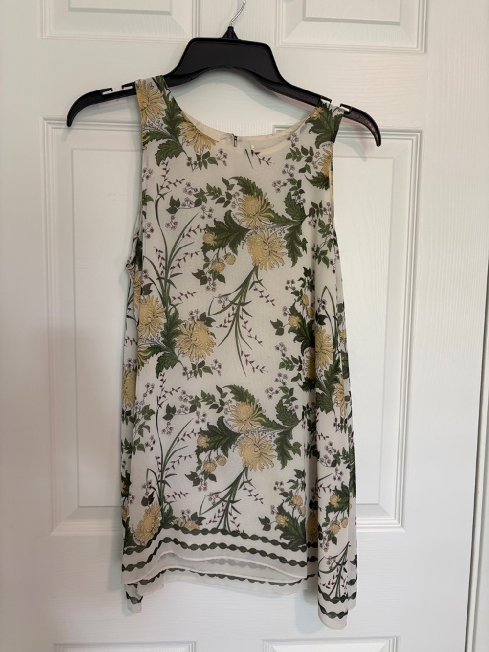 Max Studio Cream Tank Top with Yellow & Green Floral Print